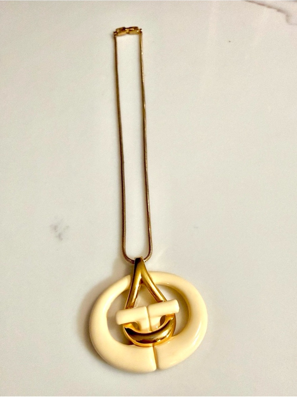 Vintage Givenchy Cream Lucite Pendant Snake Chain Necklace 1970s 1980s Signed